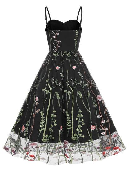 Robe Evasée Vintage Noire Fleurie - Louise Vintage