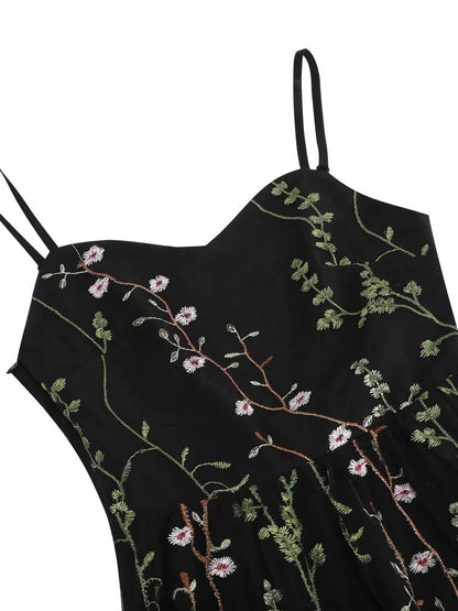 Robe Evasée Vintage Noire Fleurie - Louise Vintage