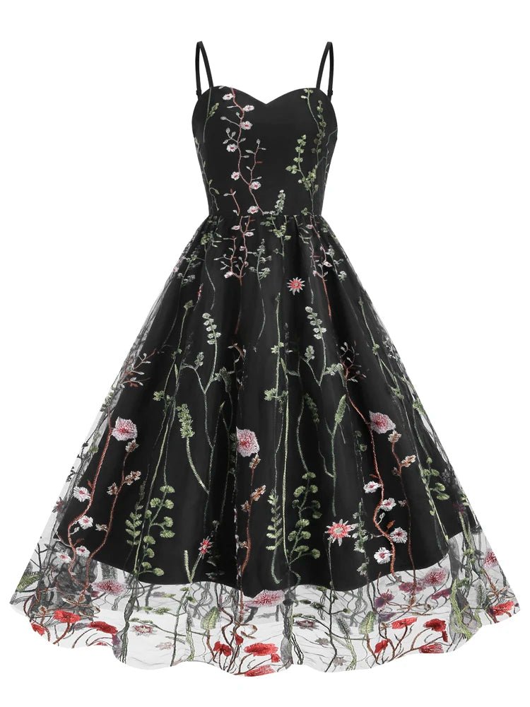 Robe Evasée Vintage Noire Fleurie - Louise Vintage