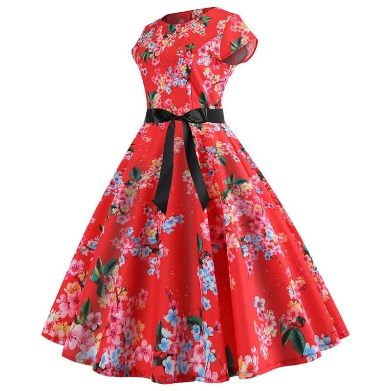 Robe Evasée Vintage Rouge Fleurs - Louise Vintage