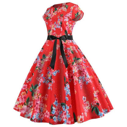 Robe Evasée Vintage Rouge Fleurs - Louise Vintage