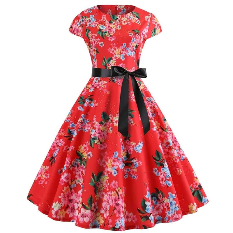 Robe Evasée Vintage Rouge Fleurs - Louise Vintage