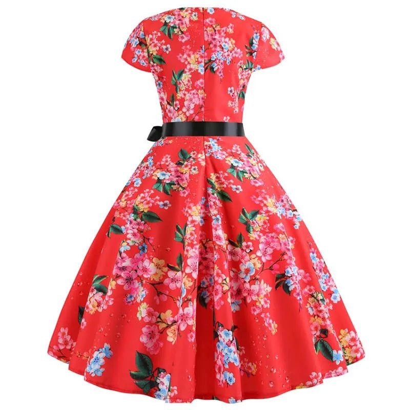 Robe Evasée Vintage Rouge Fleurs - Louise Vintage