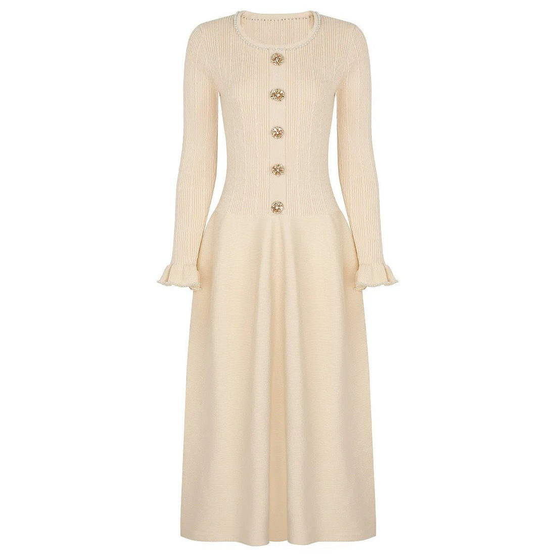 Robe Longue a Volant Vintage Champagne - Louise Vintage