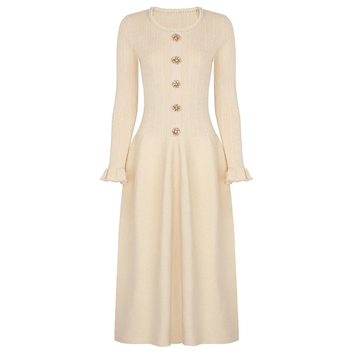 Robe Longue a Volant Vintage Champagne - Louise Vintage