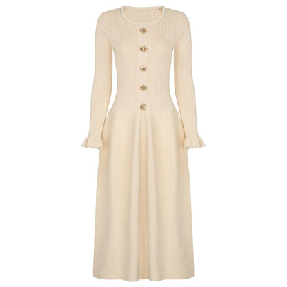 Robe Longue a Volant Vintage Champagne - Louise Vintage