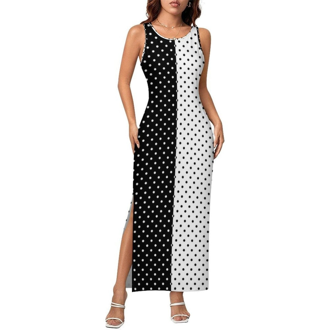 Robe Longue Année 70 Noire et Blanche - Louise Vintage