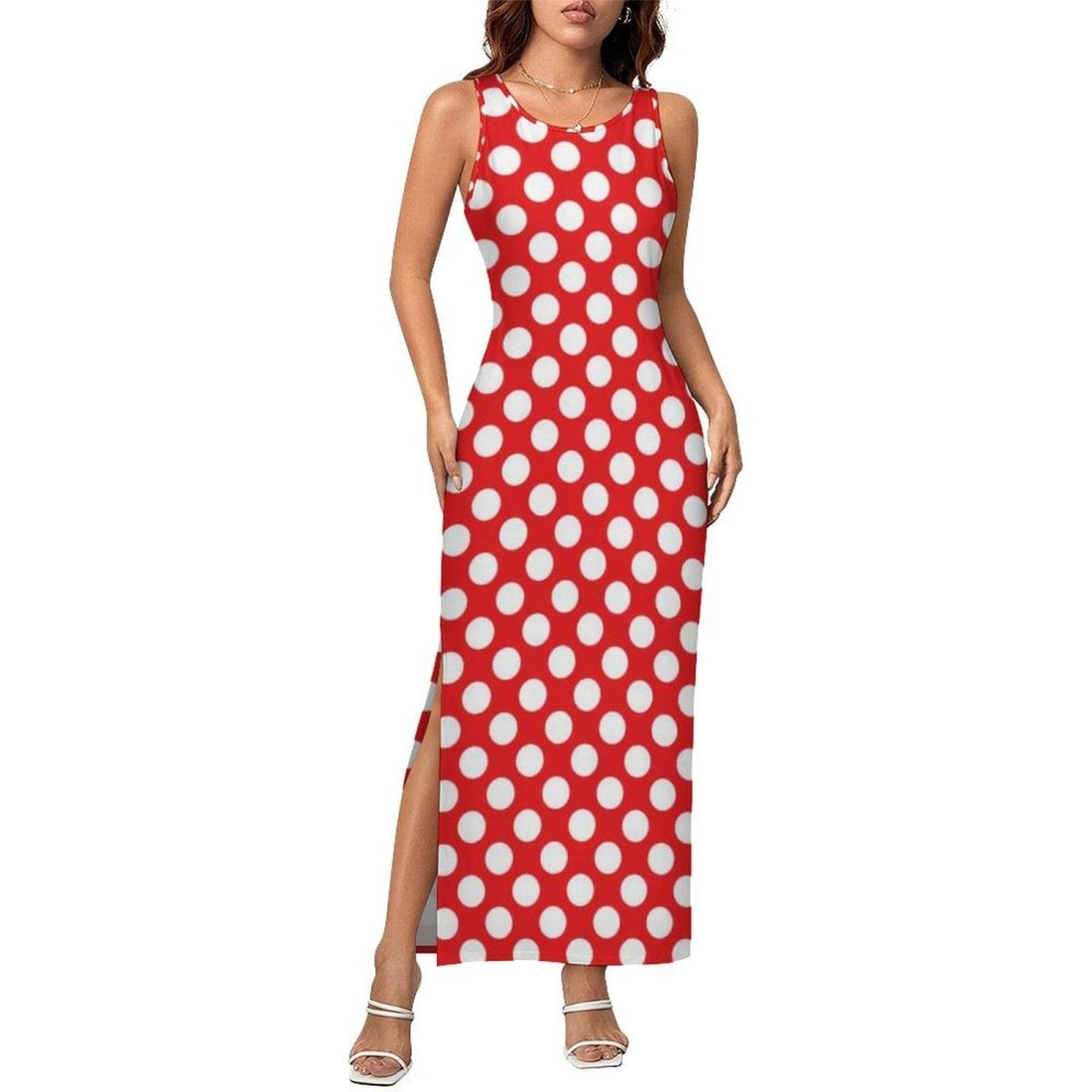 Robe Longue Année 70 Rouge à Pois - Louise Vintage