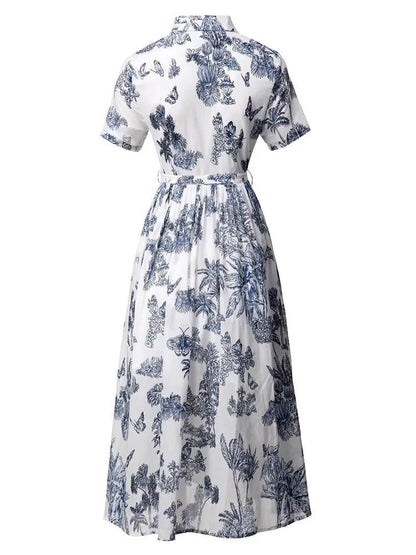 Robe Longue Fleurie Vintage Bleu - Louise Vintage