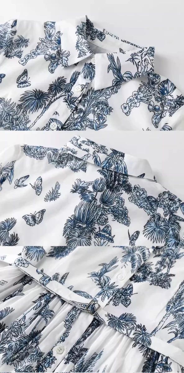 Robe Longue Fleurie Vintage Bleu - Louise Vintage