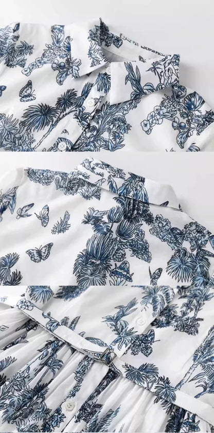 Robe Longue Fleurie Vintage Bleu - Louise Vintage