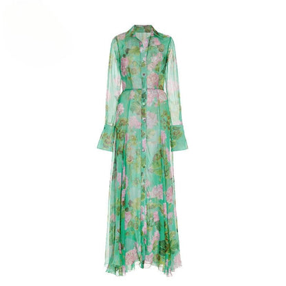 Robe Longue Fleurie Vintage Verte - Louise Vintage