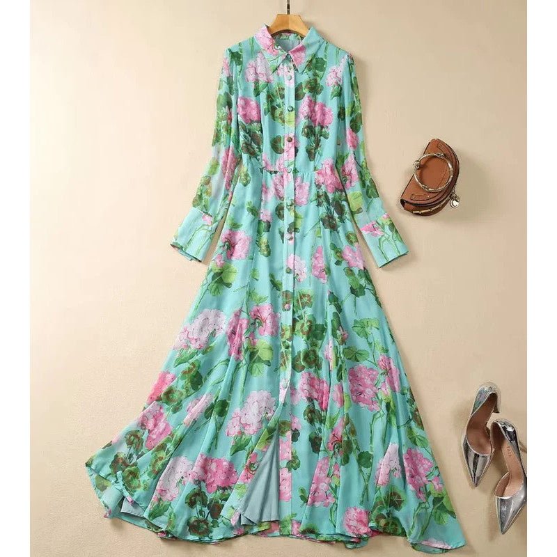 Robe Longue Fleurie Vintage Verte - Louise Vintage