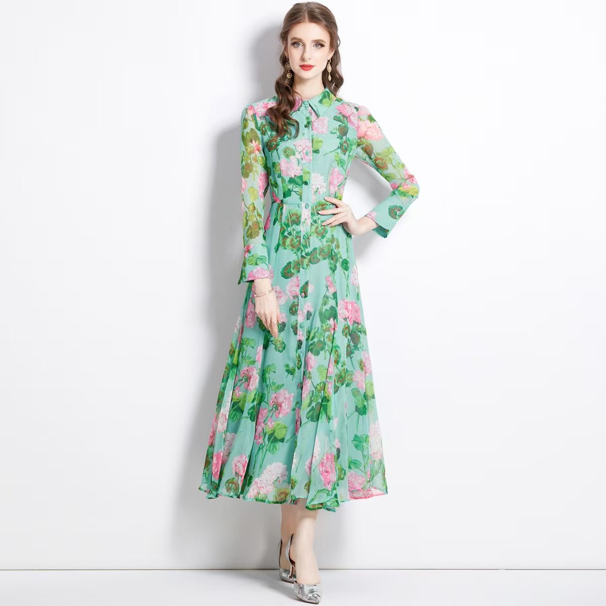 Robe Longue Fleurie Vintage Verte - Louise Vintage