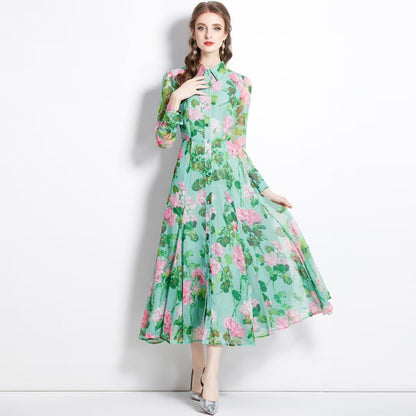 Robe Longue Fleurie Vintage Verte - Louise Vintage
