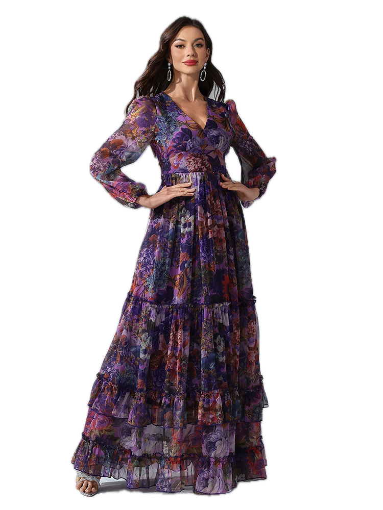 Robe Longue Style Année 70 Violet - Louise Vintage