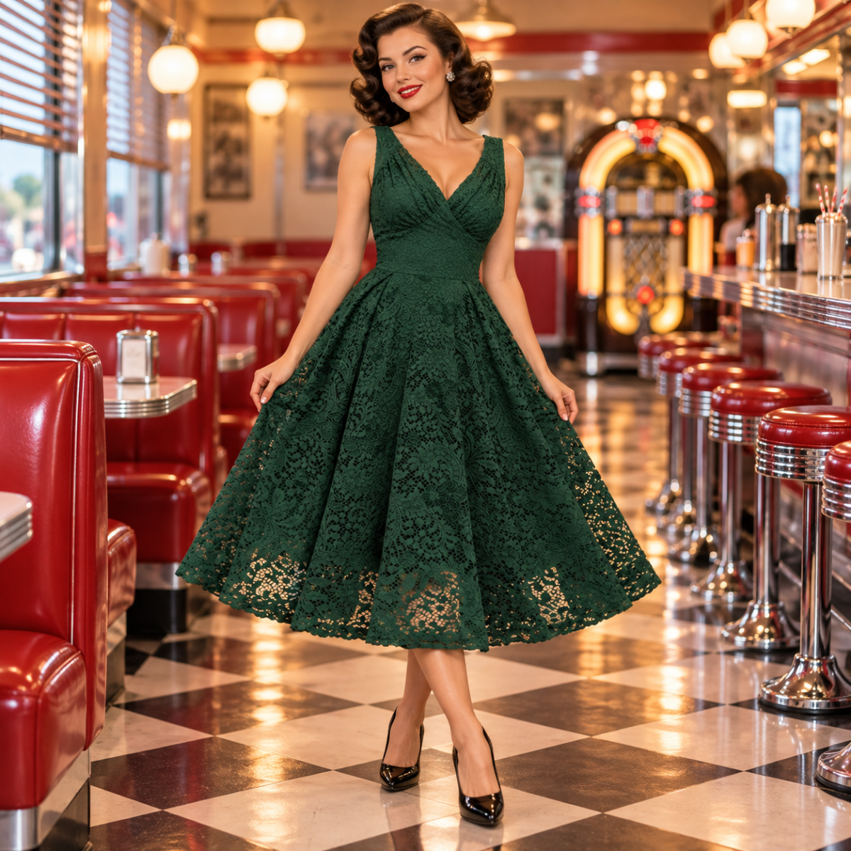 Robe Mariée Année 50 Verte - Louise Vintage