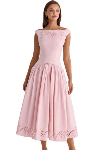 Robe mi Longue Rose Vintage - Louise Vintage