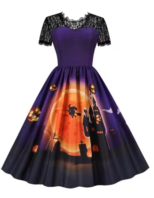 Robe Rétro Halloween Violet - Louise Vintage