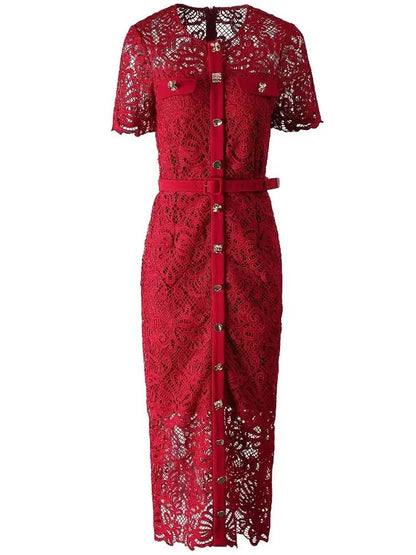 Robe Rétro Rouge Dentelle - Louise Vintage