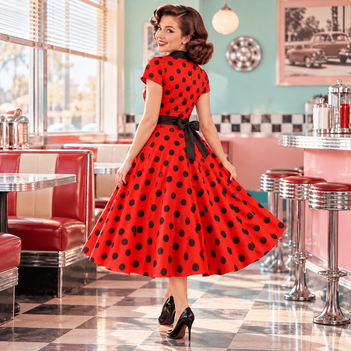 Robe Rockabilly Année 50 Rouge - Louise Vintage