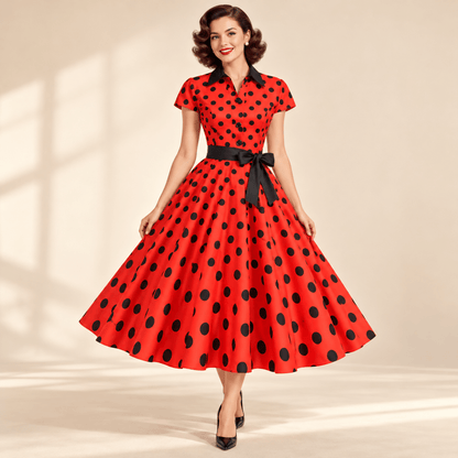 Robe Rockabilly Année 50 Rouge - Louise Vintage