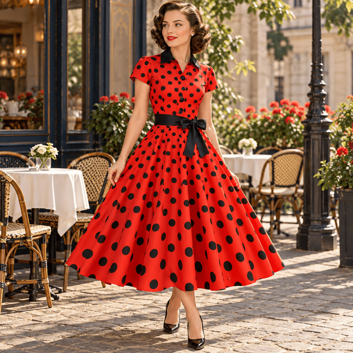 Robe Rockabilly Année 50 Rouge - Louise Vintage