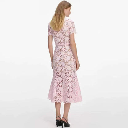 Robe Rose Broderie Anglaise Années 40 - Louise Vintage