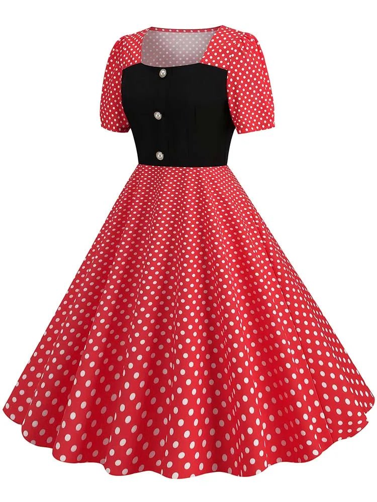 Robe Rouge Années 50 Col Large - Louise Vintage