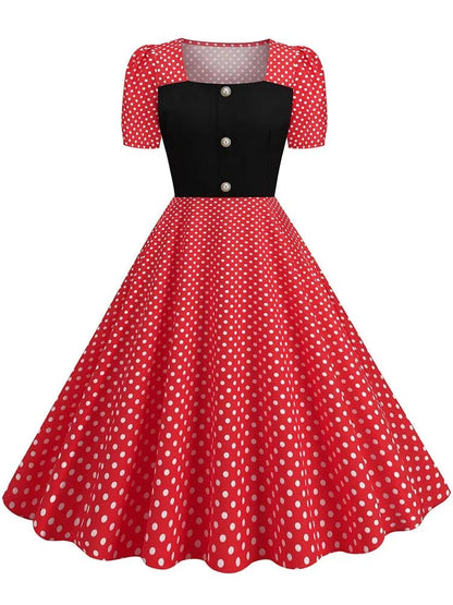 Robe Rouge Années 50 Col Large - Louise Vintage