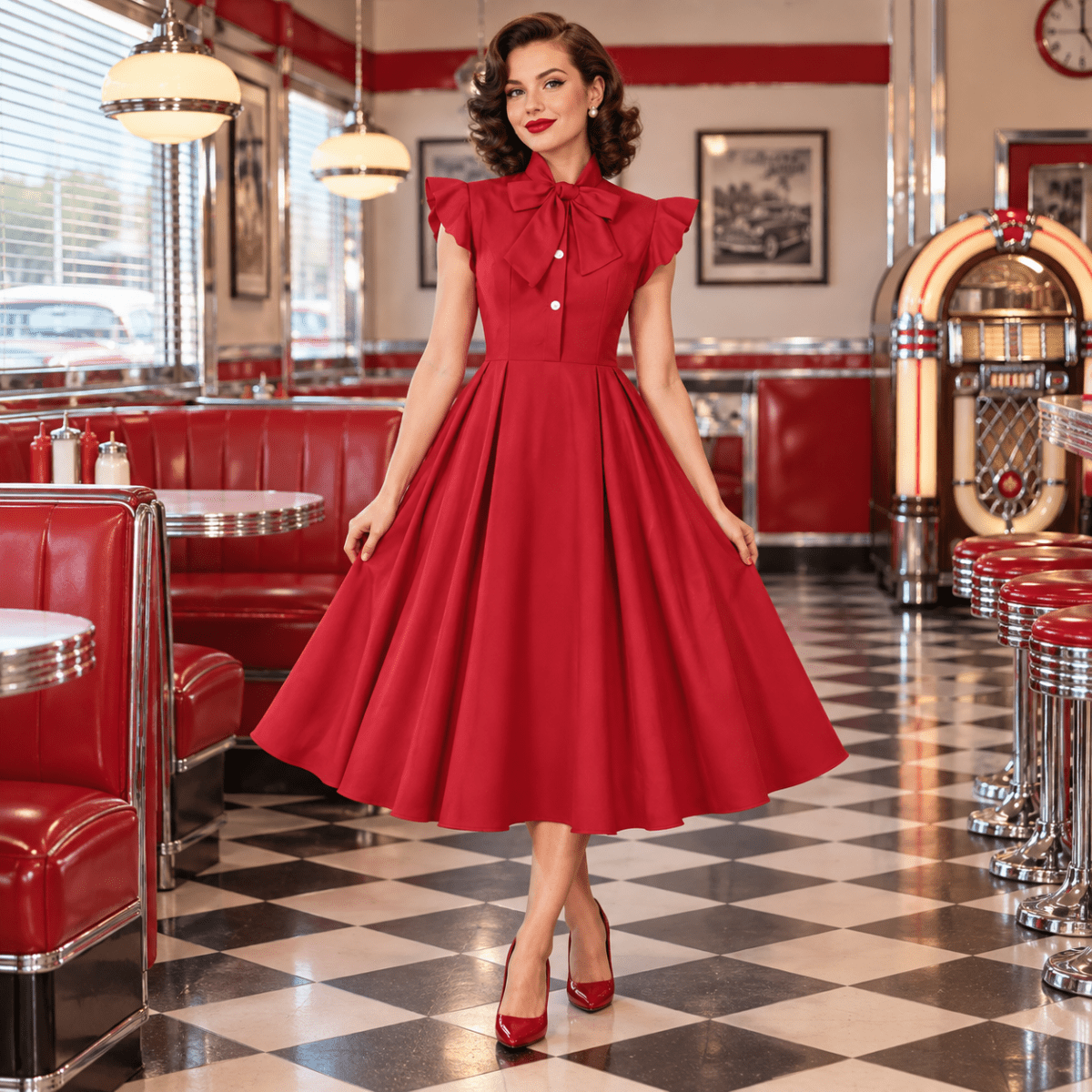 Robe Rouge Femme Année 50 - Louise Vintage