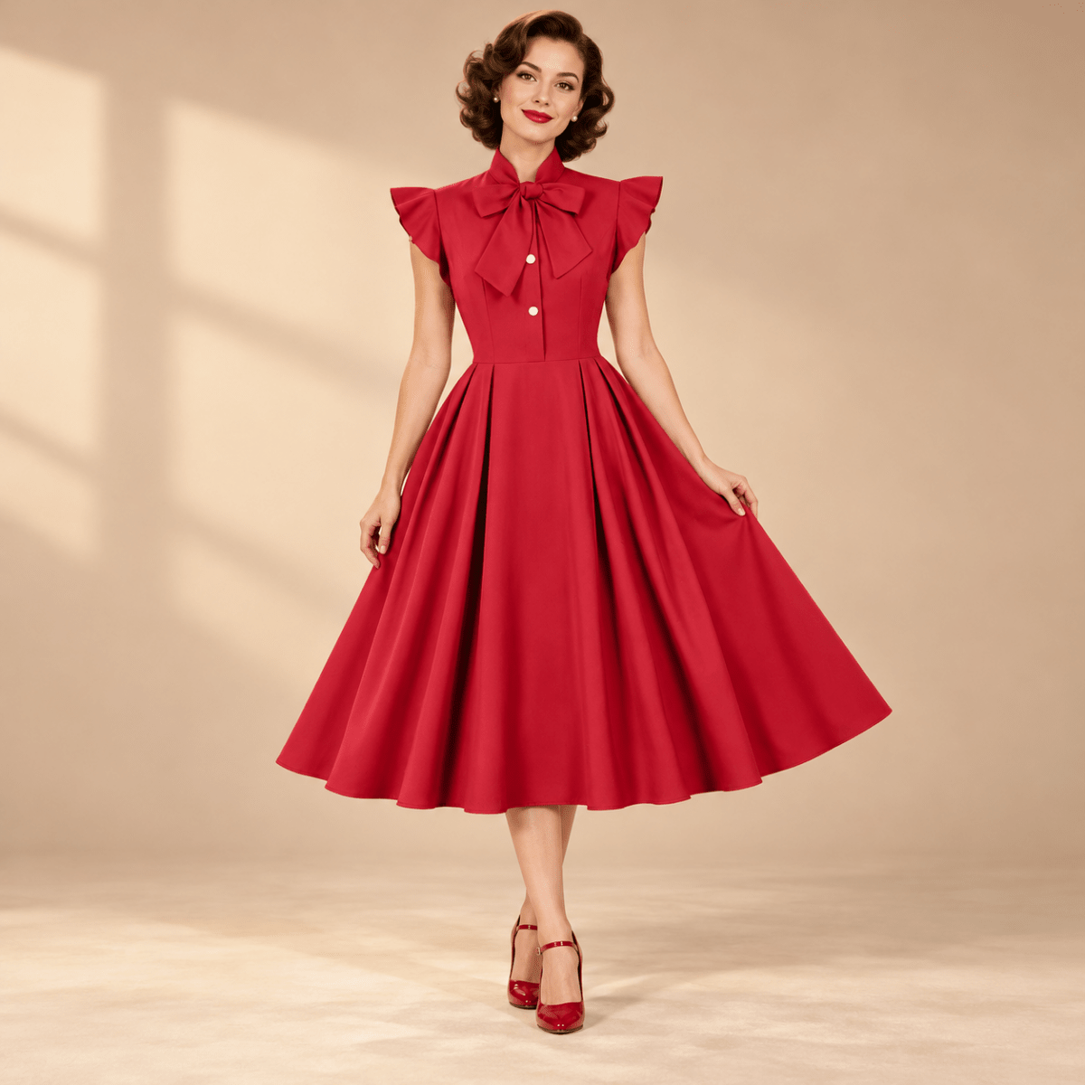 Robe Rouge Femme Année 50 - Louise Vintage
