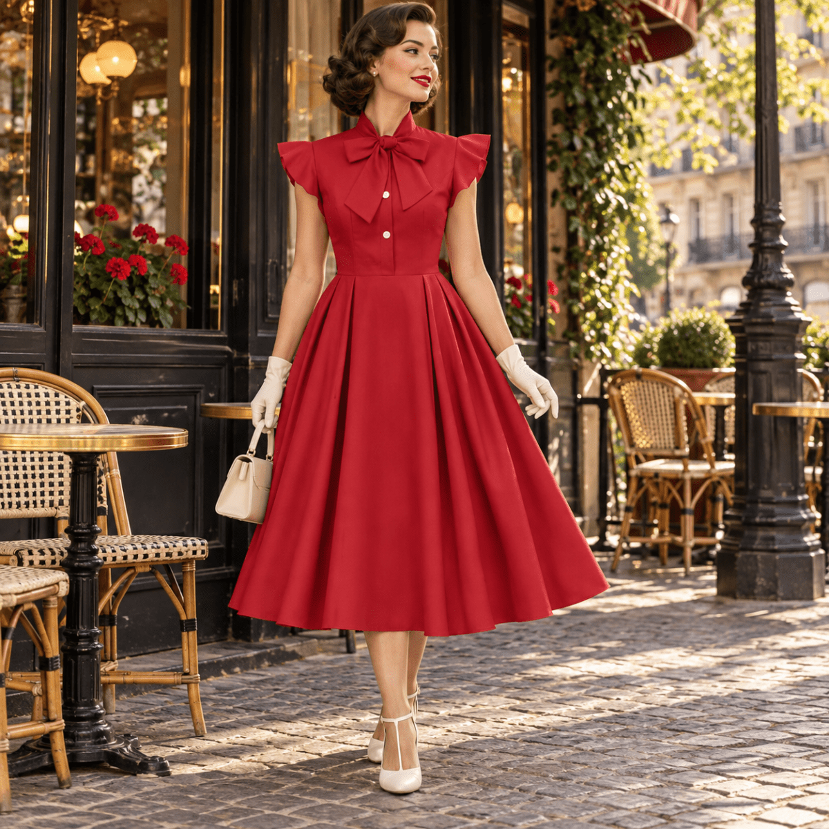 Robe Rouge Femme Année 50 - Louise Vintage