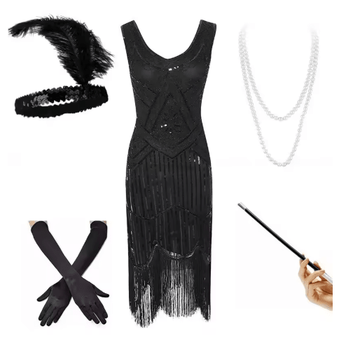 Robe Soirée Année 20 Black (Avec Accessoires) - Louise Vintage