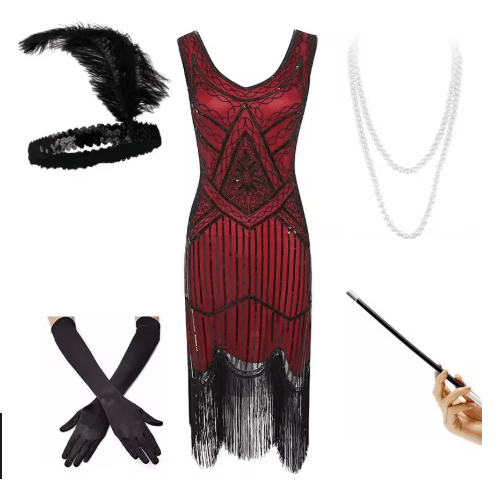 Robe Soirée Année 20 Or Rouge (Avec Accessoires) - Louise Vintage