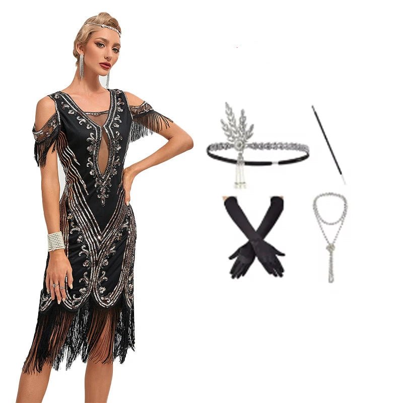 Robe Style Charleston Année 20 Argentée (Avec Accessoires) - Louise Vintage