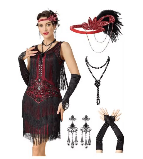 Robe Style Charleston Année 20 Rouge (Avec Accéssoires) - Louise Vintage