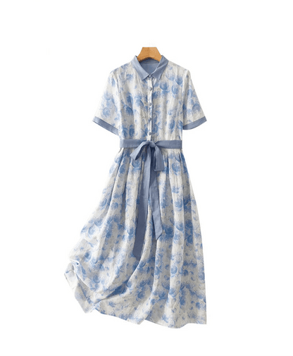 Robe Trapèze Année 70 Bleue - Louise Vintage