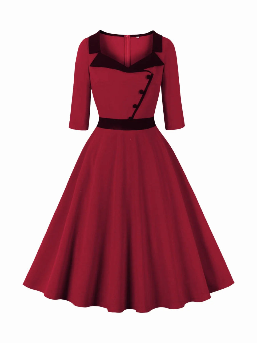 Robe Trapèze Années 50 Bordeaux - Louise Vintage