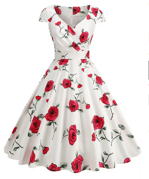 Robe Tunique Vintage Blanche et Rouge - Louise Vintage