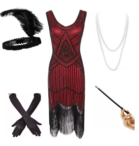 Robe Vintage 1920 Bordeaux (Avec Accessoires) - Louise Vintage