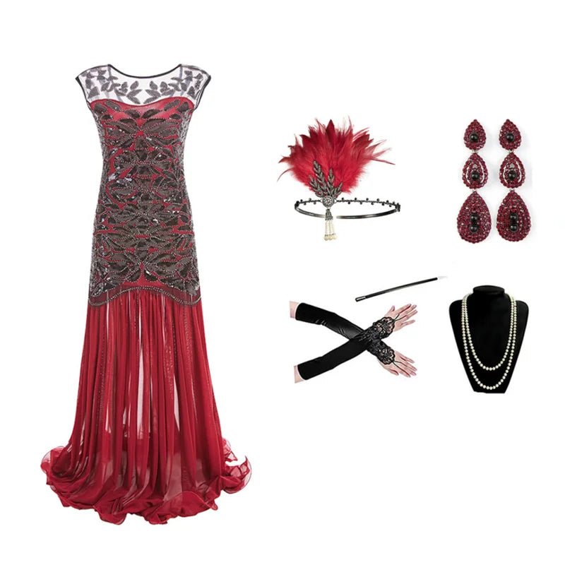 Robe Vintage 1920 Bordeaux (Avec Accessoires) - Louise Vintage