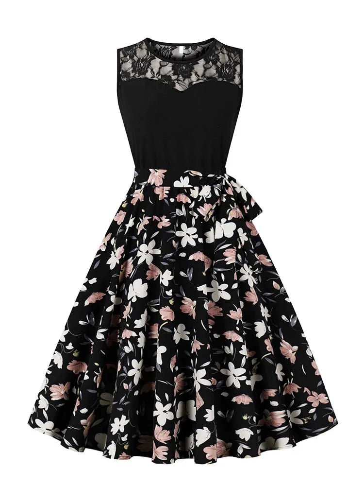 Robe Vintage 60s Noir Fleurs - Louise Vintage