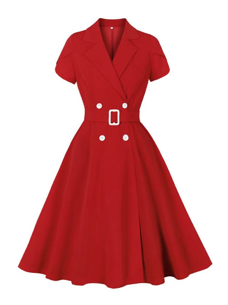 Robe Vintage Année 50 Rouge Unie - Louise Vintage