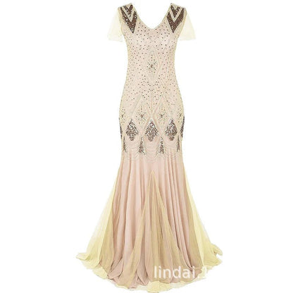 Robe Vintage Années 20 Flapper Beige - Louise Vintage