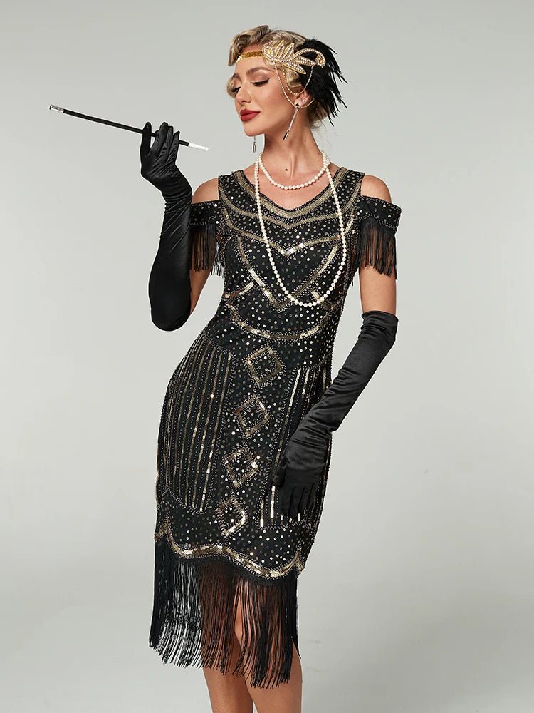 Robe Vintage Années 20 Flapper Doré - Louise Vintage