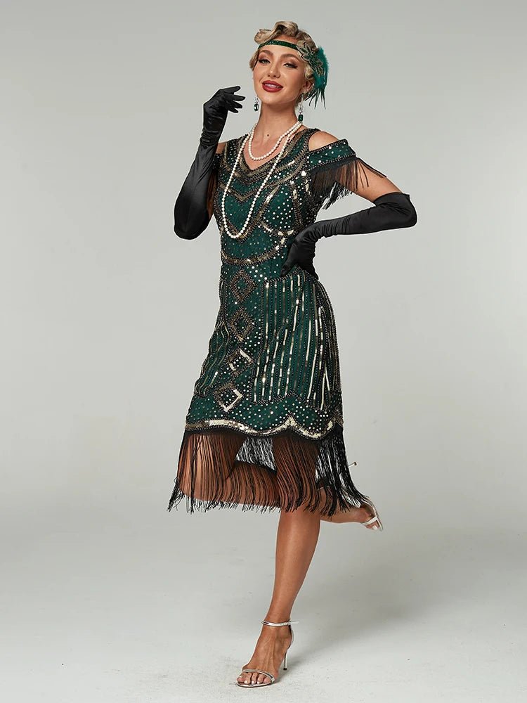 Robe Vintage Années 20 Flapper Vert - Louise Vintage