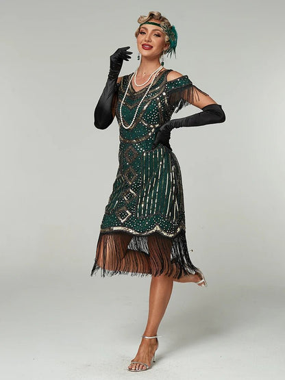 Robe Vintage Années 20 Flapper Vert - Louise Vintage