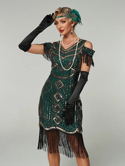 Robe Vintage Années 20 Flapper Vert - Louise Vintage