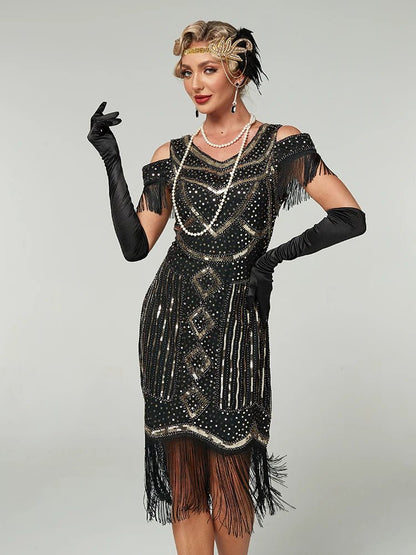 Robe Vintage Années 20 Flapper Vert - Louise Vintage